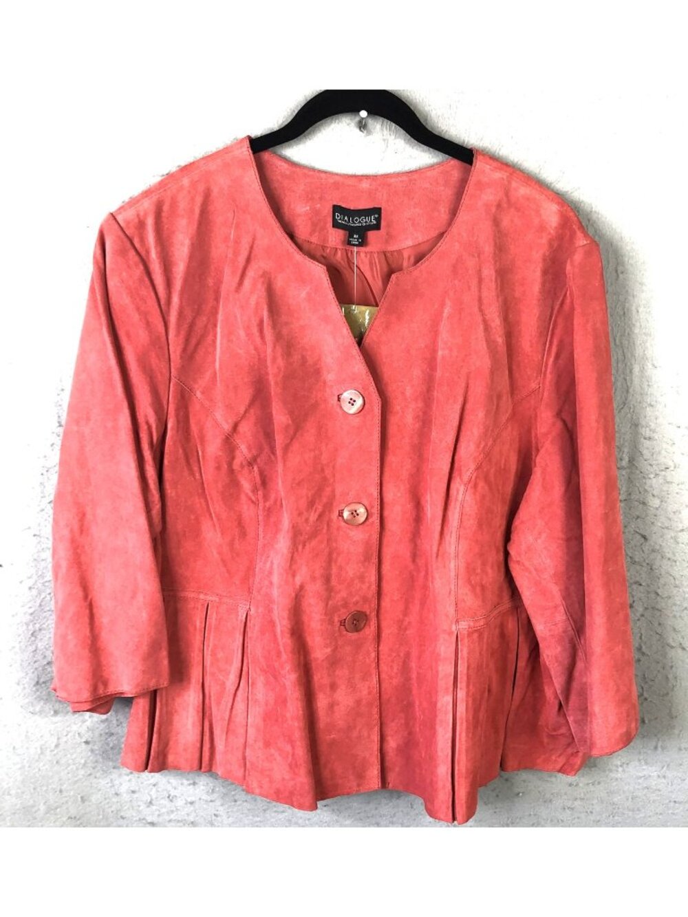 Dialogue Leather Jacket Womens 3X Coral Washable Suede Lined Button Front Peplum